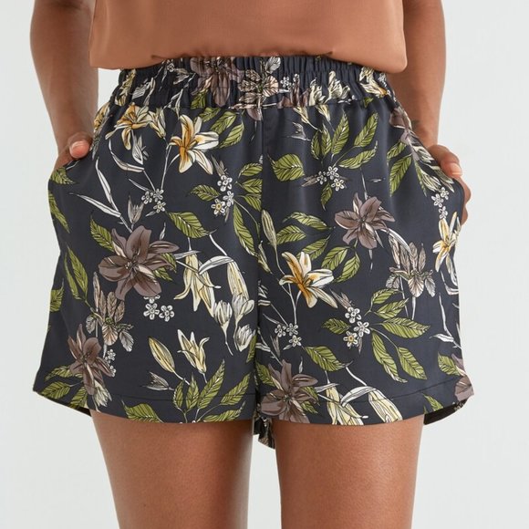 Frank and Oak Pants - Frank and Oak Floral Printed Plum Satin Short